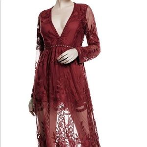 NWOT Long lace Red Dress Romper